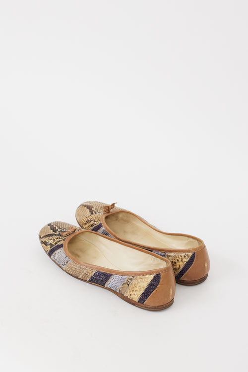 Prada Beige 
Multicolour Leather Embossed Bow Flat