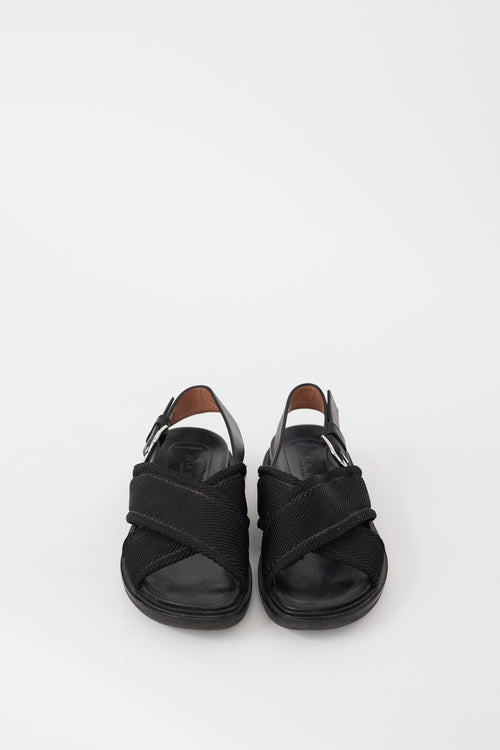 Marni Black Leather Criss Cross Sandal