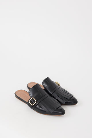 Marni Black Leather Kiltie Fringe Mule