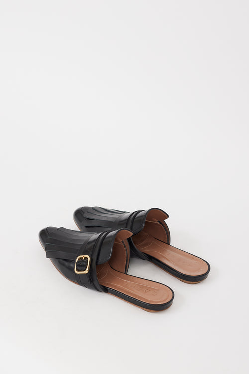 Marni Black Leather Kiltie Fringe Mule