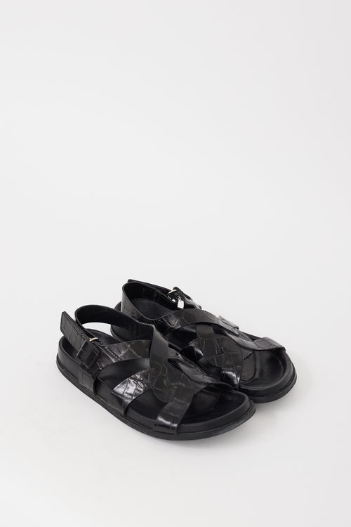 Totême Black Embossed Leather The Chunky Criss Cross Sandal