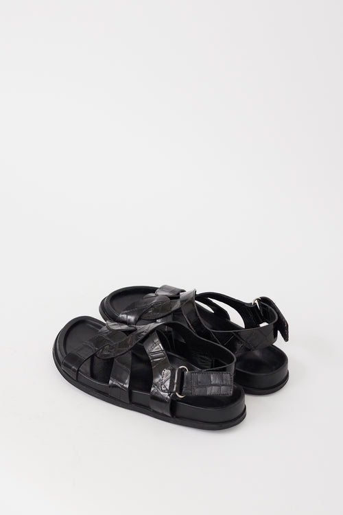 Totême Black Embossed Leather The Chunky Criss Cross Sandal