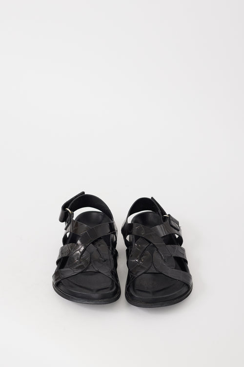 Totême Black Embossed Leather The Chunky Criss Cross Sandal