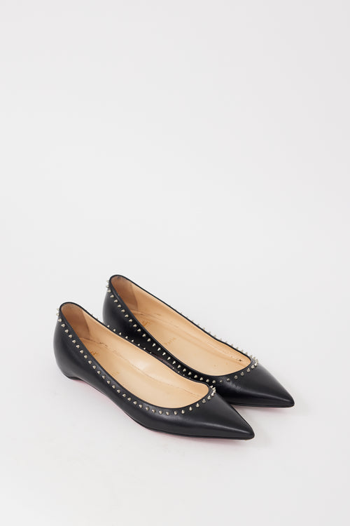 Christian Louboutin Black 
Silver Leather Anjalina Studded Flat