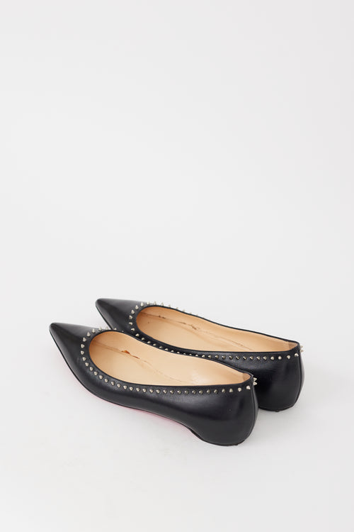 Christian Louboutin Black 
Silver Leather Anjalina Studded Flat