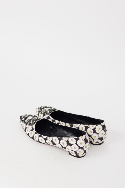 Manolo Blahnik Black 
Multicolour Hangisi Floral Jewel Flat