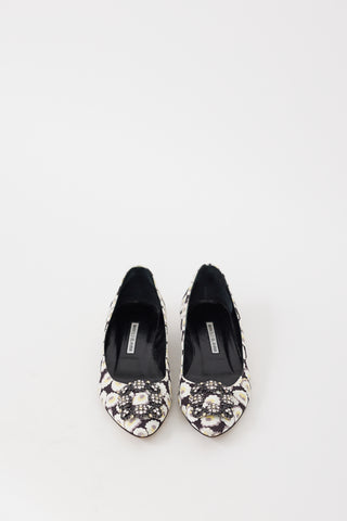 Manolo Blahnik Black 
Multicolour Hangisi Floral Jewel Flat