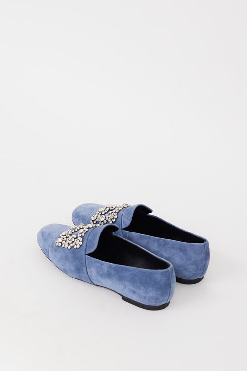 Roger Vivier Blue Suede Flower Strass Jewel Loafer