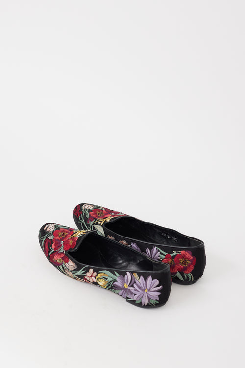 Alexander McQueen Black 
Multicolour Floral Embroidered Flat