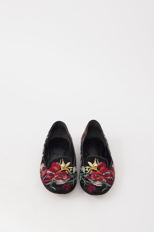 Alexander McQueen Black 
Multicolour Floral Embroidered Flat