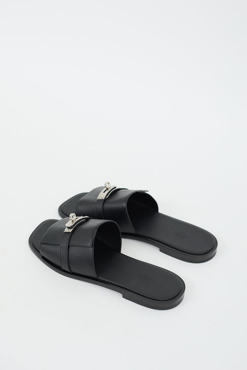 Hermès Black Leather Gabriel Sandal