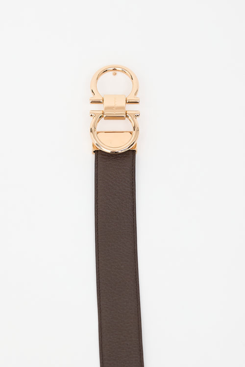 Ferragamo Black 
Brown Reversible Leather Gancini Belt