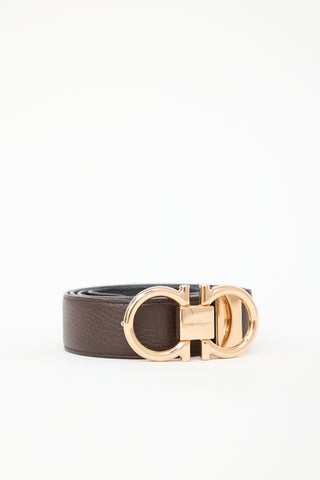 Ferragamo Black 
Brown Reversible Leather Gancini Belt