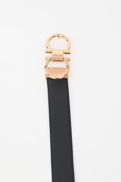 Ferragamo Black 
Brown Reversible Leather Gancini Belt