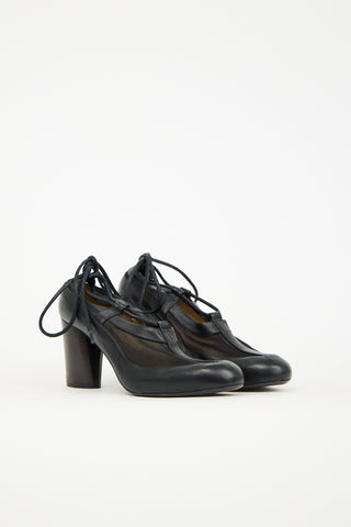 Lemaire Black 
Mesh Lace Up Pump