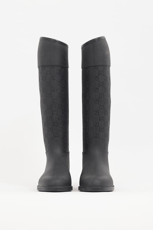 Gucci Black Rubber Guccisma Wellington Boot