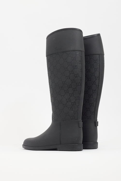 Gucci Black Rubber Guccisma Wellington Boot