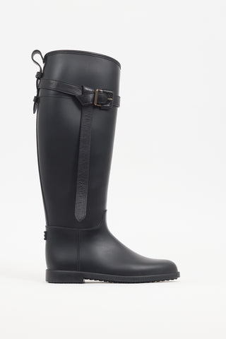 Burberry Black Rubber Belt Rain Boot