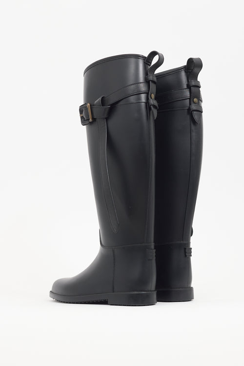 Burberry Black Rubber Belt Rain Boot