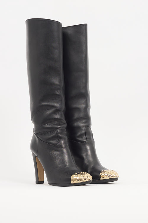 Valentino Black Leather Rockstud Boot