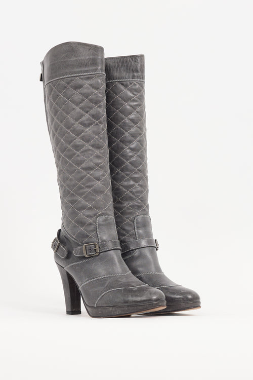 Belstaff Grey Leather Quilted Boot