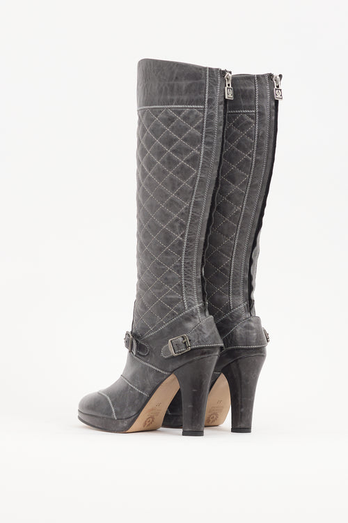 Belstaff Grey Leather Quilted Boot