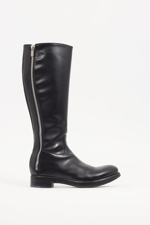 Rocco P Black Leather Zip Knee High Boot