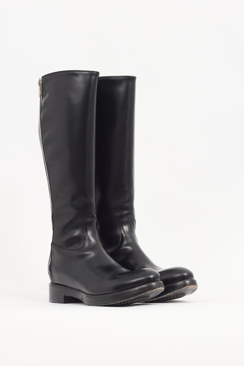 Rocco P Black Leather Zip Knee High Boot