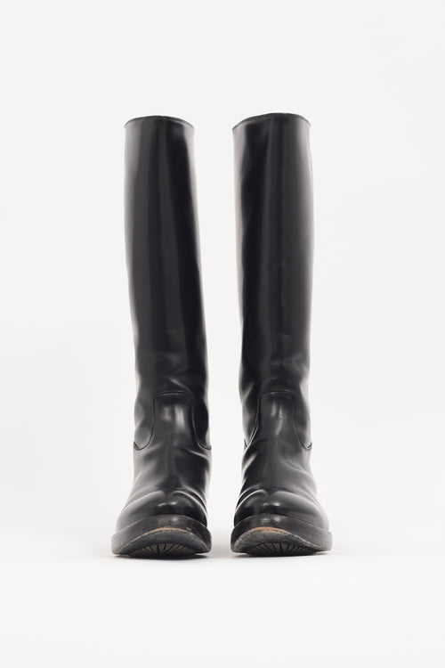 Rocco P Black Leather Zip Knee High Boot