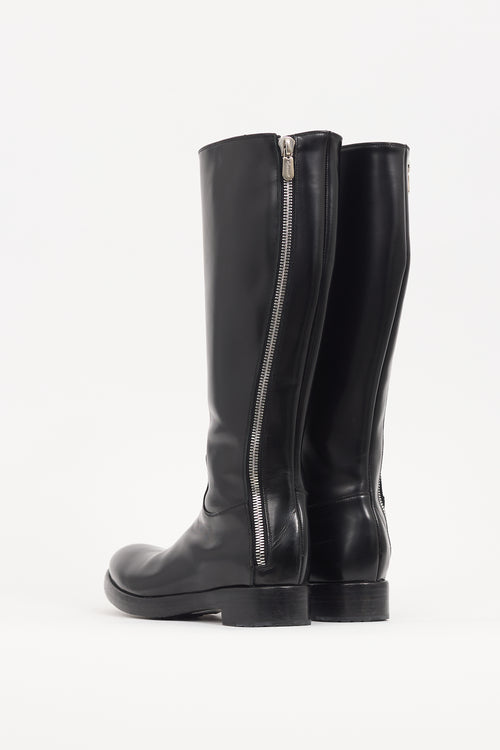 Rocco P Black Leather Zip Knee High Boot