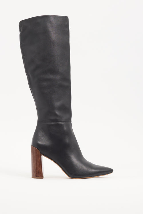 Vince Black Leather Pilar Knee High Boot