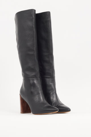 Vince Black Leather Pilar Knee High Boot