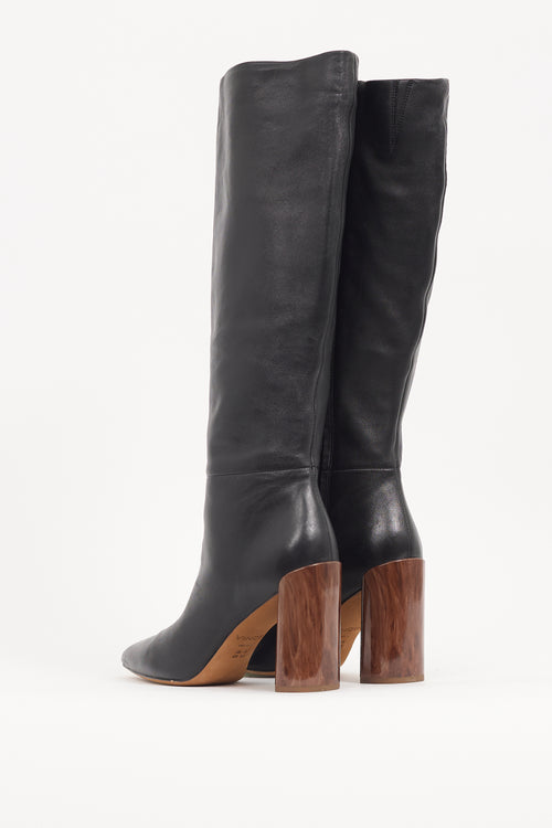 Vince Black Leather Pilar Knee High Boot