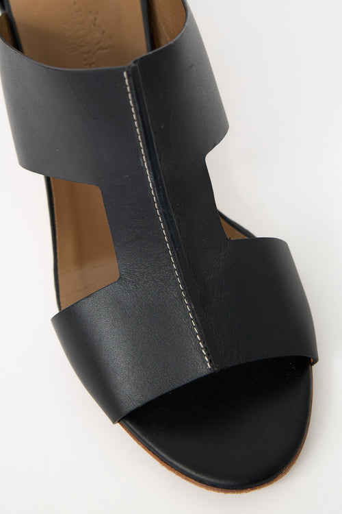 Hermès Black Leather Ostia Sandal