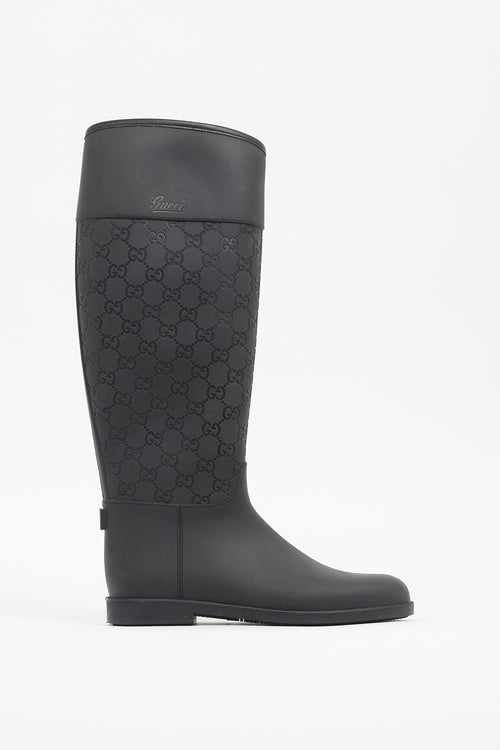 Gucci Black Rubber Guccisma Wellington Boot