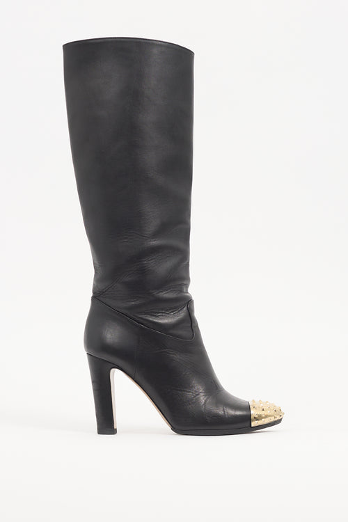 Valentino Black Leather Rockstud Boot