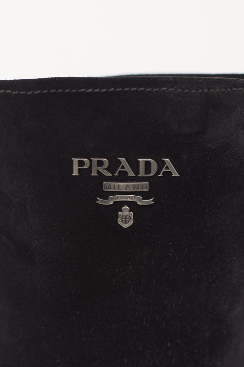 Prada Black Suede Knee High Logo Boot