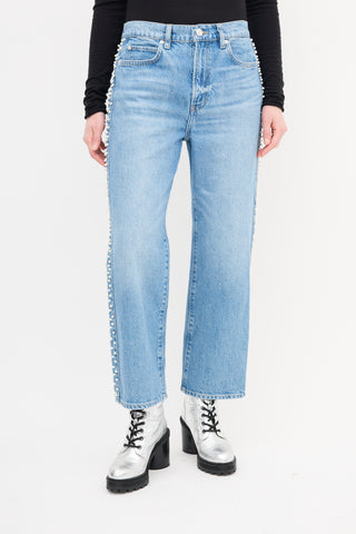 Frame Light Wash Embellished Le Jane Crop Jeans