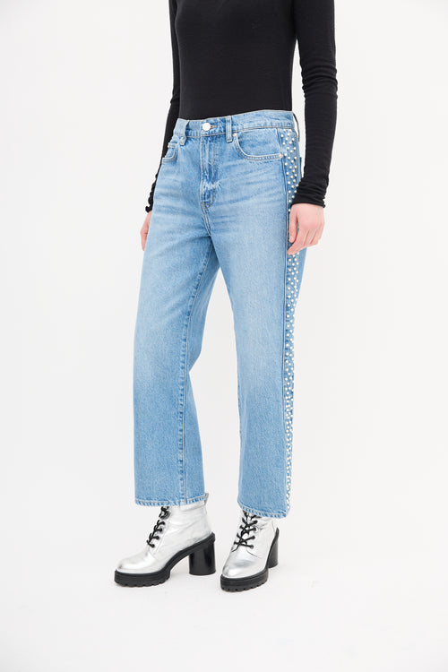 Frame Light Wash Embellished Le Jane Crop Jeans