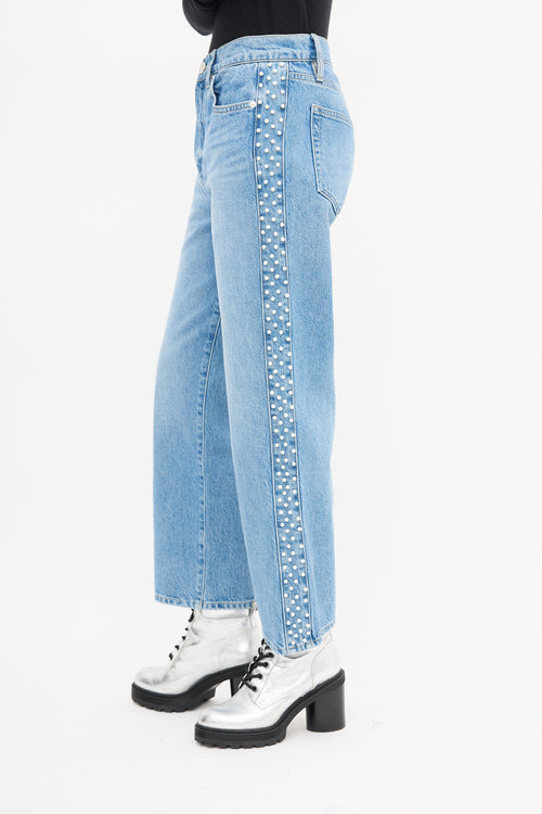 Frame Light Wash Embellished Le Jane Crop Jeans