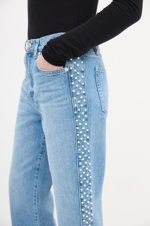 Frame Light Wash Embellished Le Jane Crop Jeans