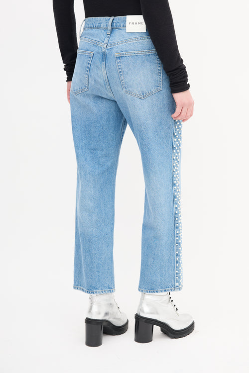 Frame Light Wash Embellished Le Jane Crop Jeans