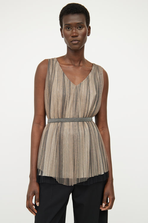 Fabiana Filippi Beige 
Black Mesh Pleated Top