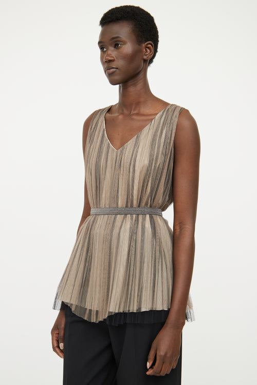 Fabiana Filippi Beige 
Black Mesh Pleated Top