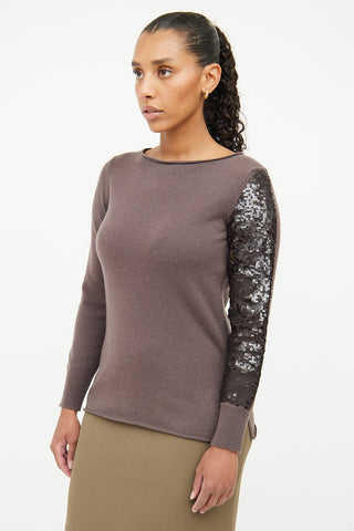 Fabiana Filippi Brown Cashmere 
Sequin Top