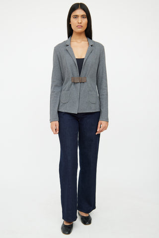 Fabiana Filippi Grey Rib Knit 
Leather Buckle Blazer