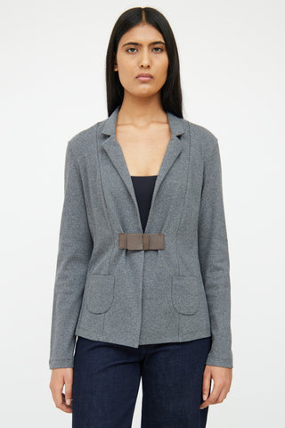 Fabiana Filippi Grey Rib Knit 
Leather Buckle Blazer