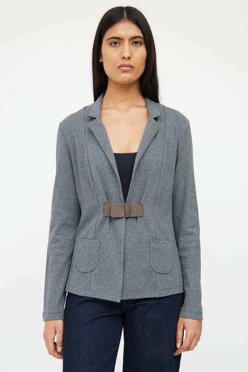 Fabiana Filippi Grey Rib Knit 
Leather Buckle Blazer