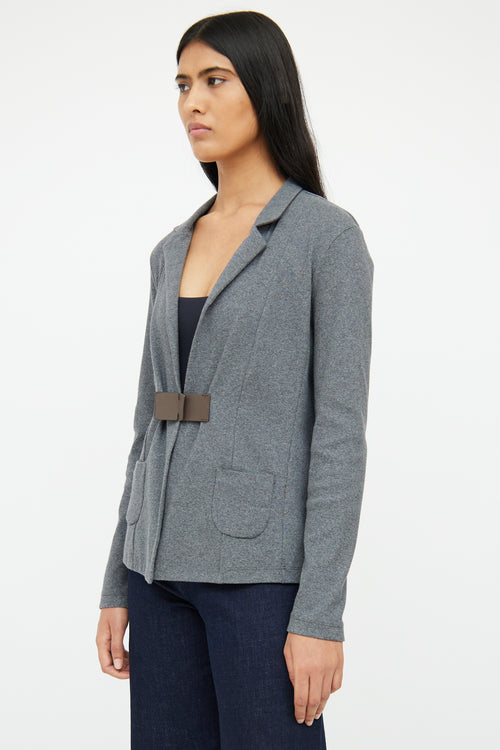 Fabiana Filippi Grey Rib Knit 
Leather Buckle Blazer