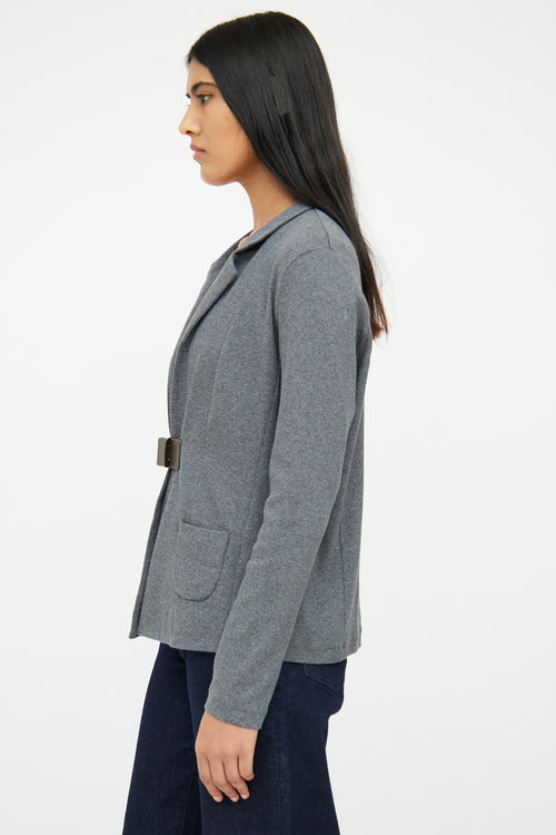 Fabiana Filippi Grey Rib Knit 
Leather Buckle Blazer